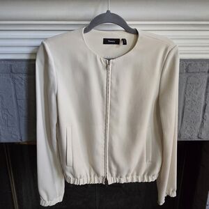 Theory Women's White Clean Bomber Jacket Classic Crepe